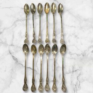Vintage F.B. Rogers French Rose Iced Tea Spoons Silverplate Tarnished -Set Of 12